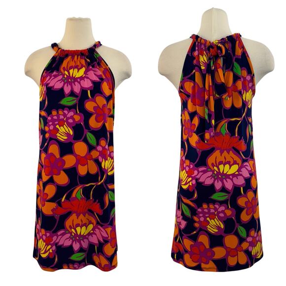 Trina Turk Juju Floral Print Sleeveless Halter Mini Dress Multicolor Size S NWT - Picture 1 of 13